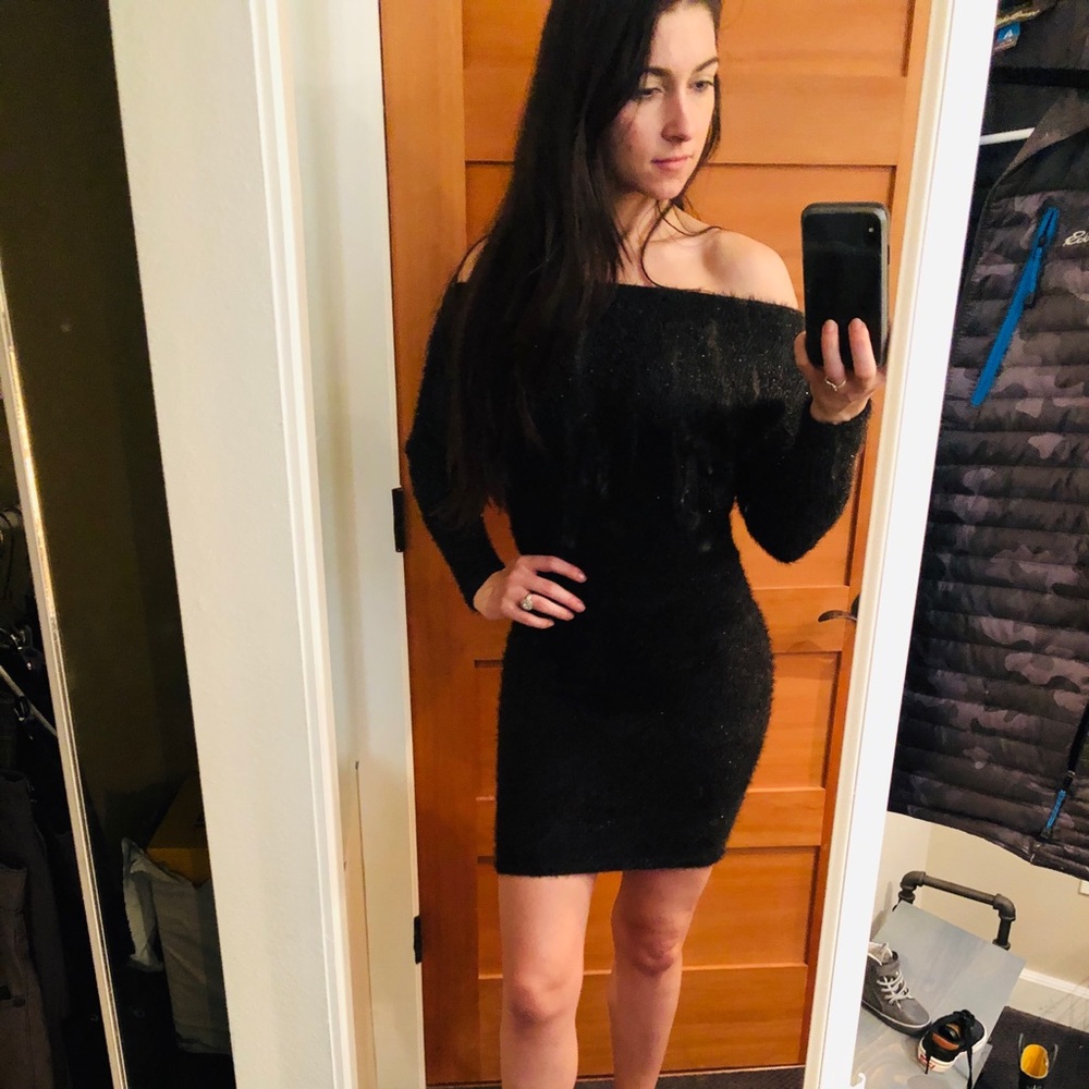 Fashion nova fuzzy mini with subtle bat sleeves